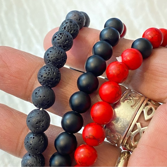 Semi-Precious Stone Stretch Bracelets x 3 size 6.50 inches - Picture 4 of 8